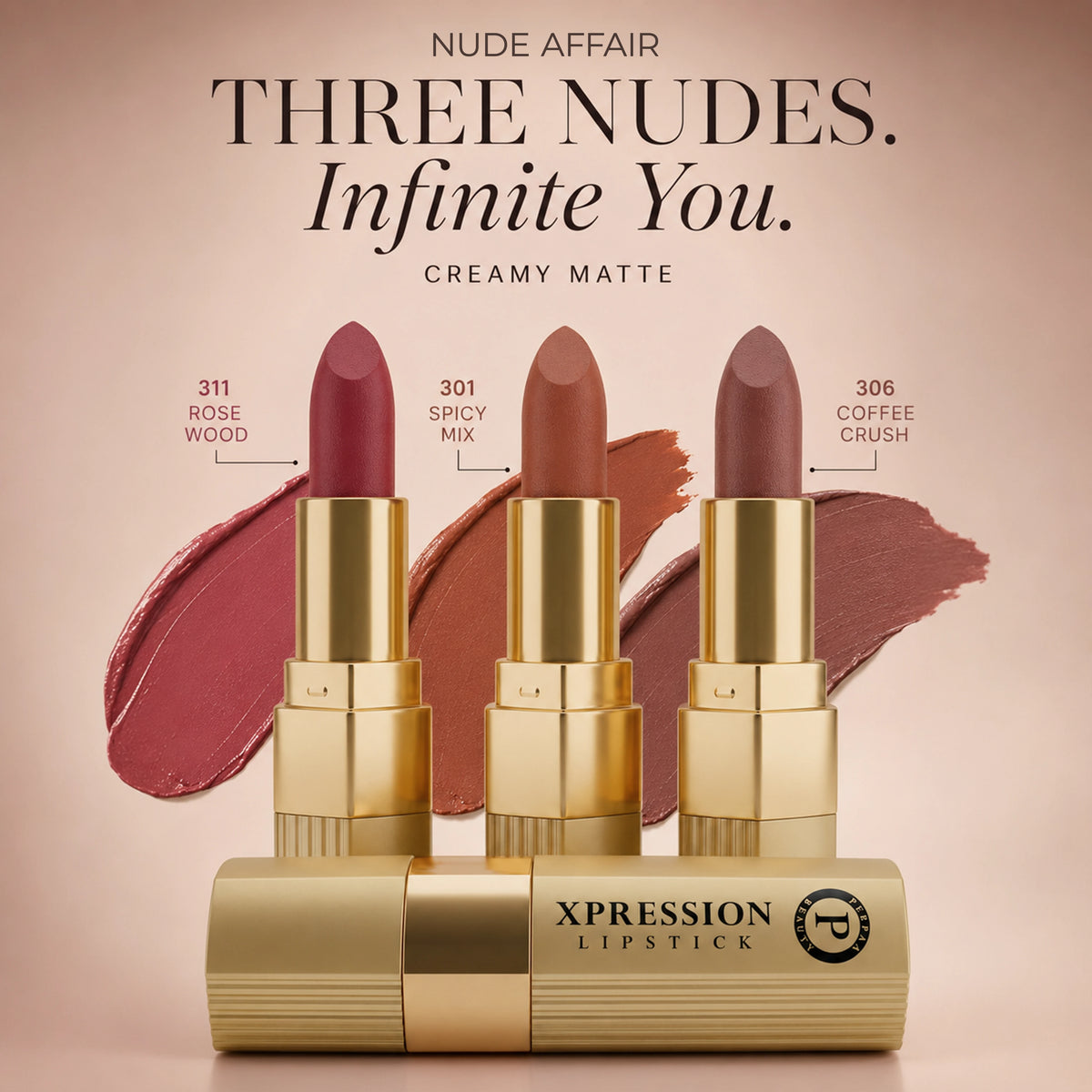 Xpression SPF 30 Matte Lipstick | Pack of 3 (Nude Affair)
