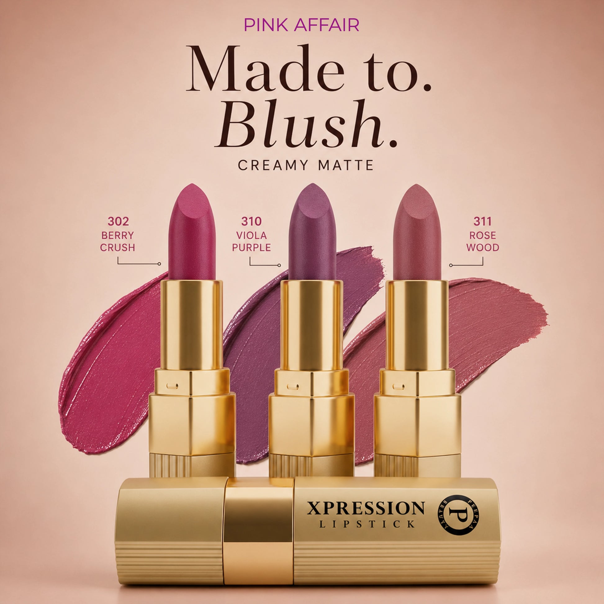 Xpression Creamy Matte Lipstick Set | Pack of 3 (Pink Affair)