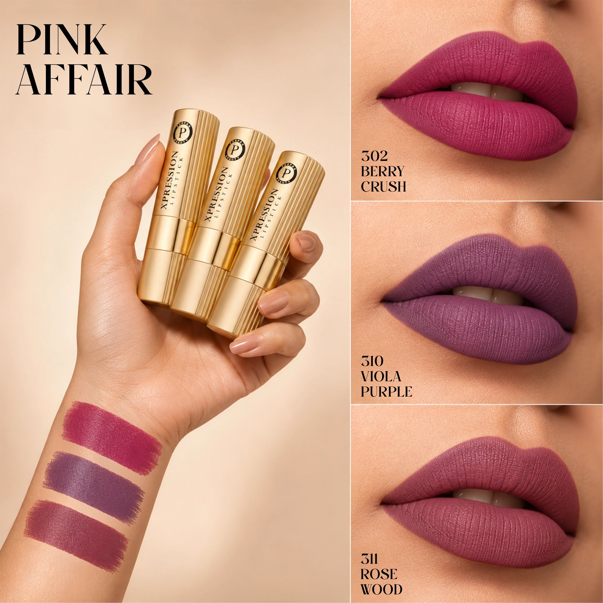 Xpression Creamy Matte Lipstick Set | Pack of 3 (Pink Affair)