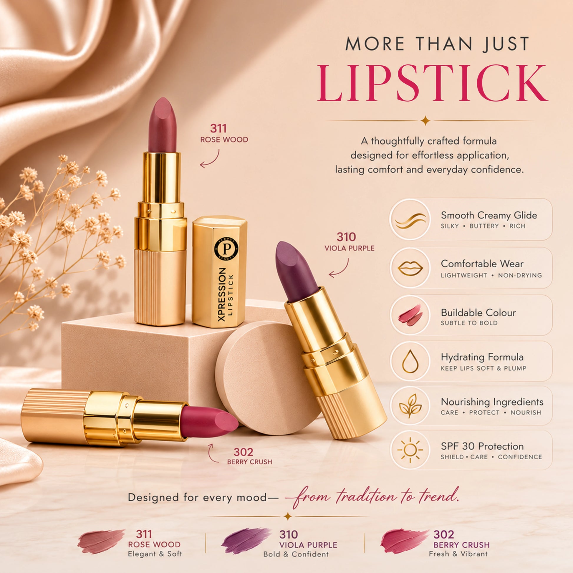 Xpression Creamy Matte Lipstick Set | Pack of 3 (Pink Affair)