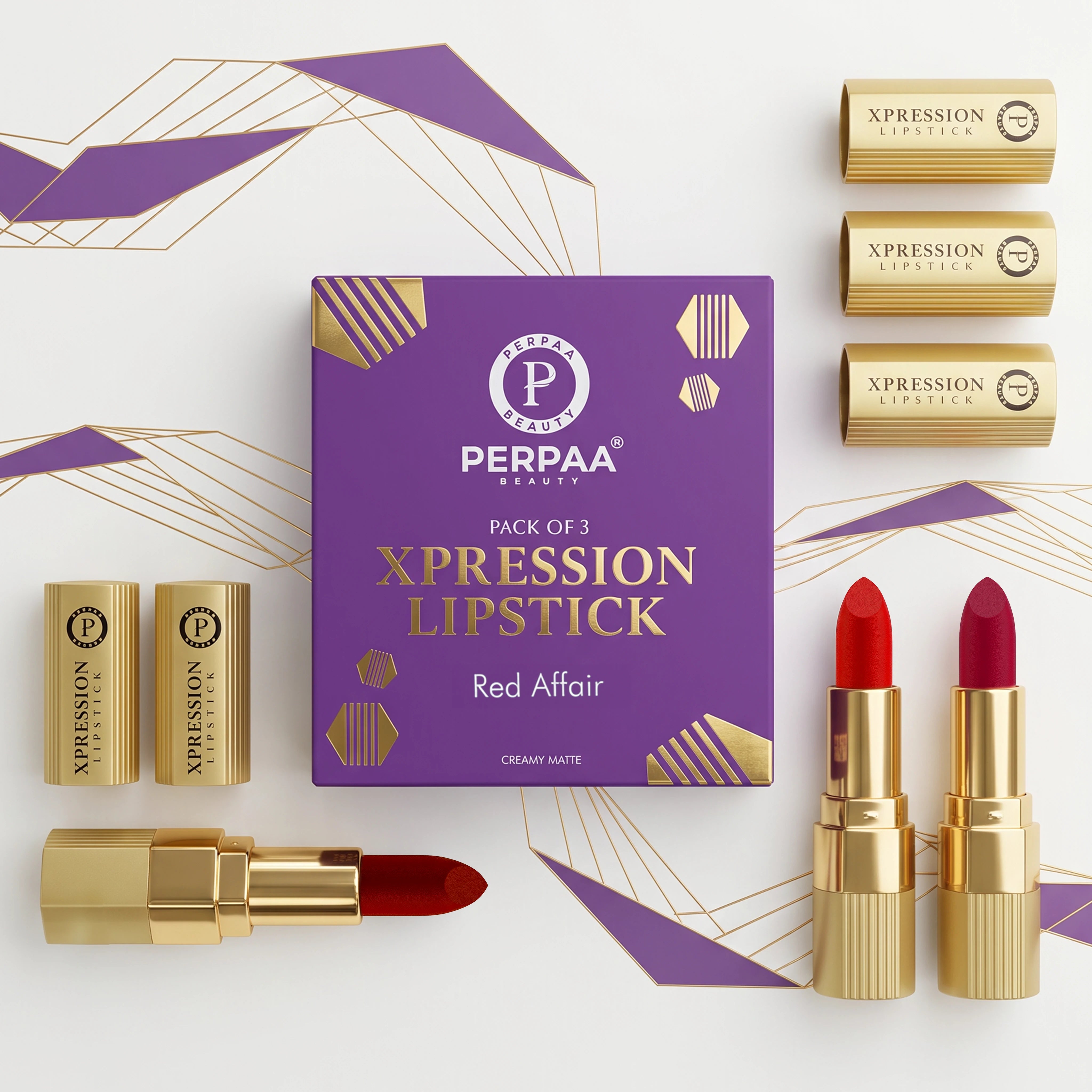 Xpression Creamy Matte Lipstick Set | Pack of 3 (Red Affair)