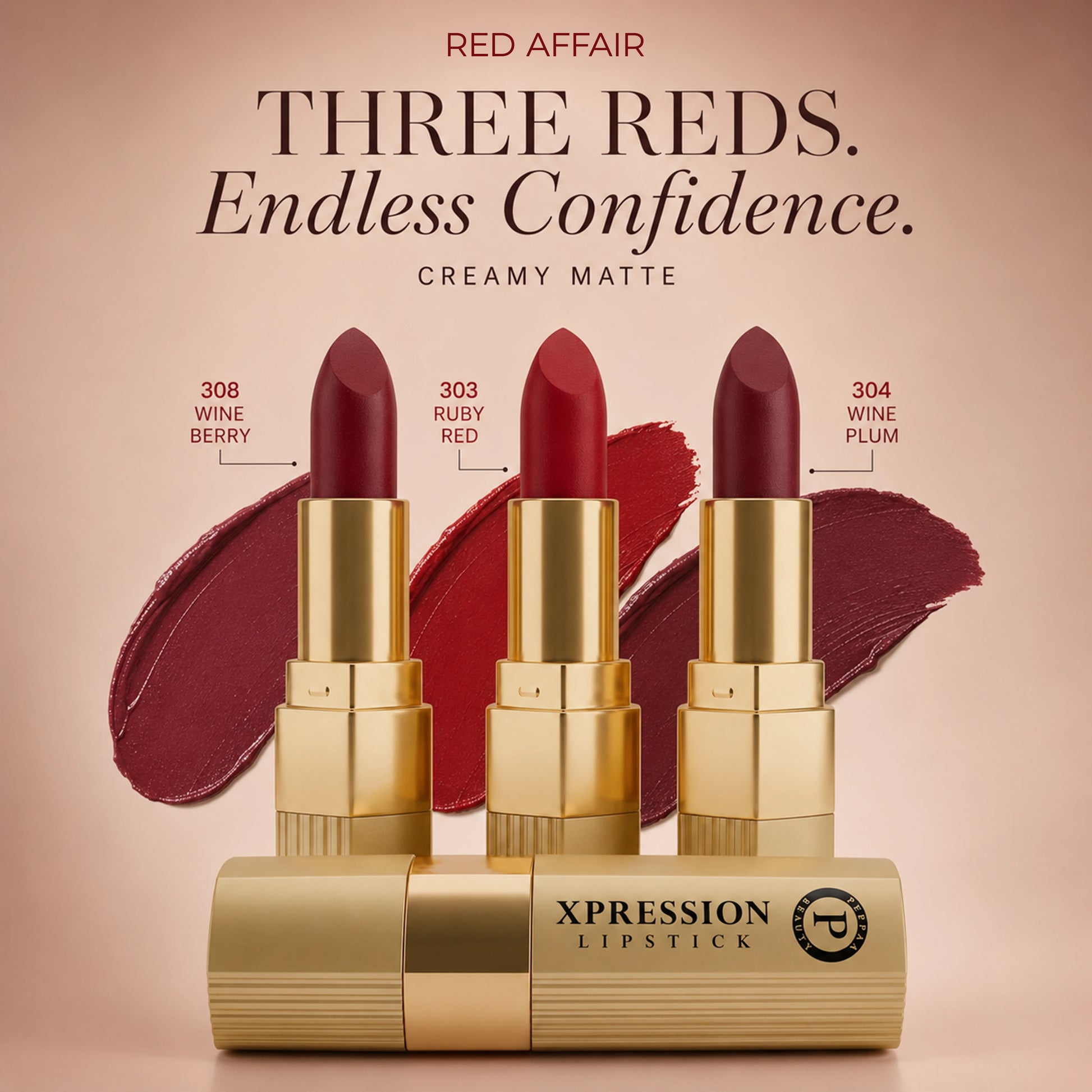 Xpression Creamy Matte Lipstick Set | Pack of 3 (Red Affair)