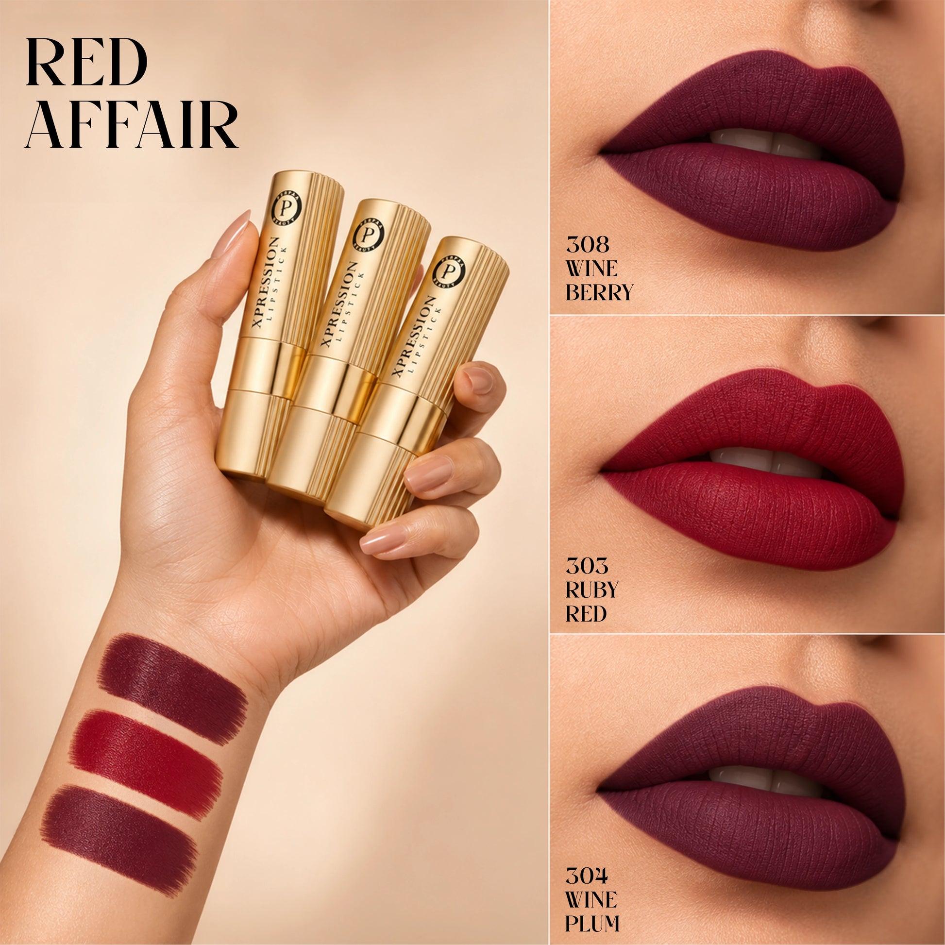 Xpression Creamy Matte Lipstick Set | Pack of 3 (Red Affair)