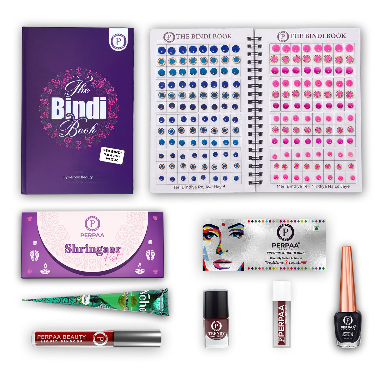 Shringaar Kit + Velvet Classic Trio Bindi Book | Premium Velvet Beauty Combo