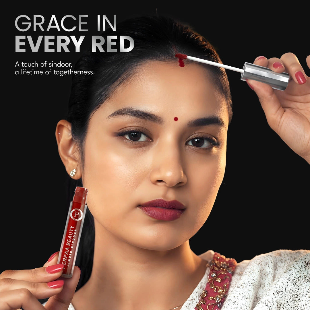 Bindi & Sindoor Combo Pack – 15 Flaps Bindi (Size 10, Red) + Liquid Sindoor
