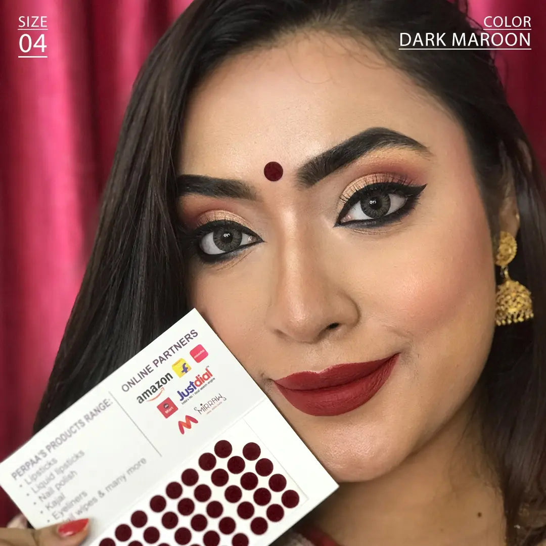 Dark Maroon Round Velvet Bindi Premium Kumkum (15 Flaps) – PERPAA