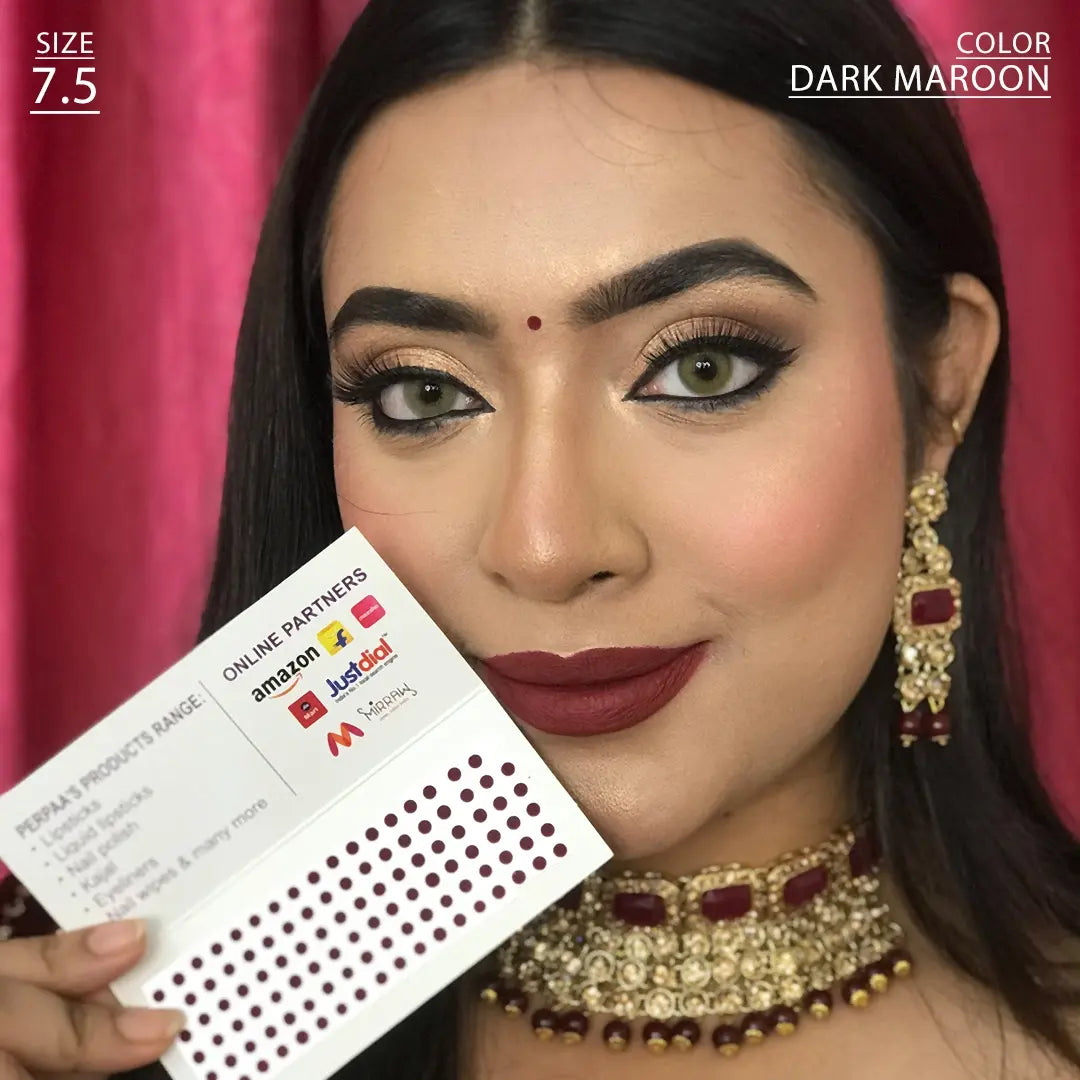 Dark Maroon Round Velvet Bindi Premium Kumkum (15 Flaps) – PERPAA