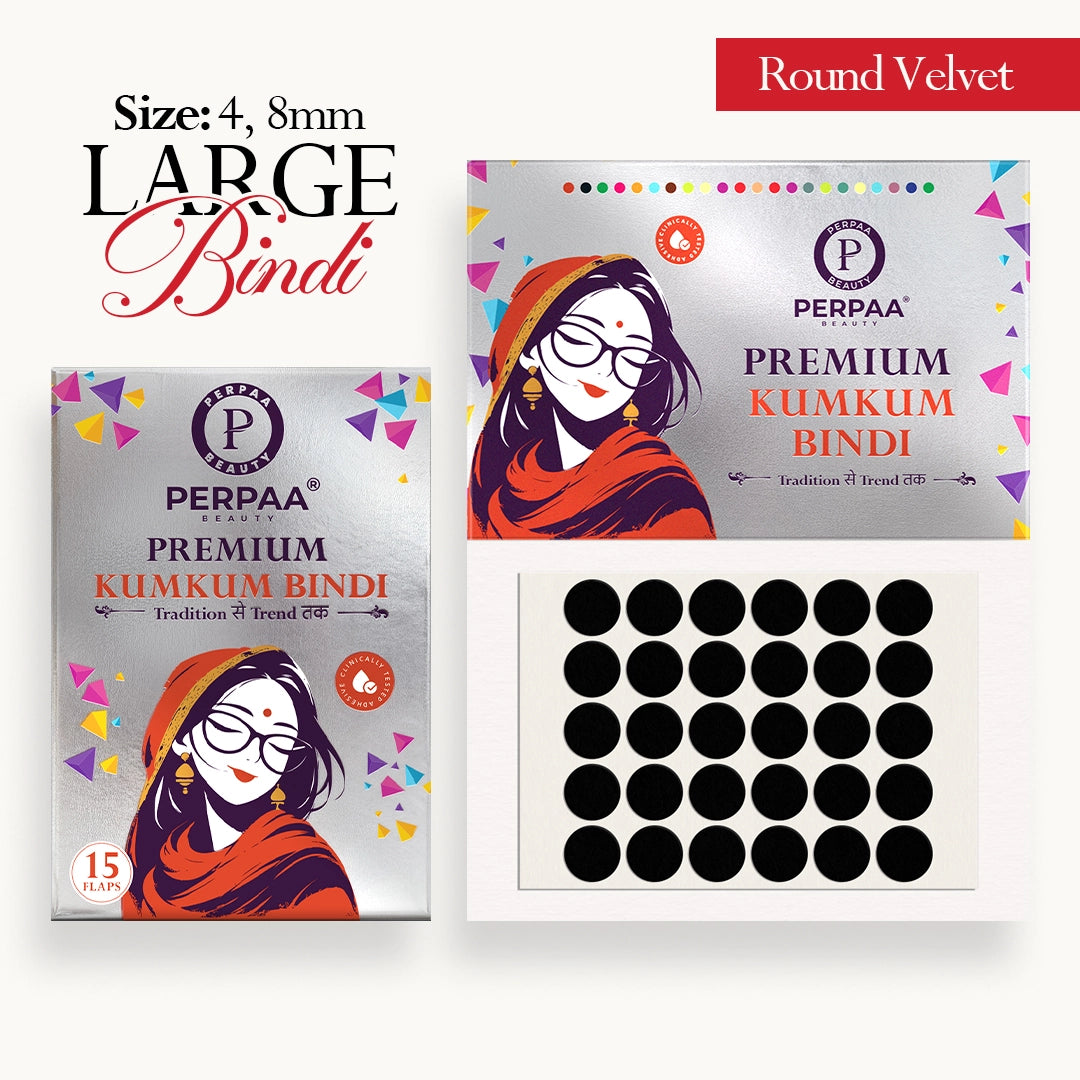 Velvet Round Bindi– Size 4, 8mm (Large) | 15 Flaps