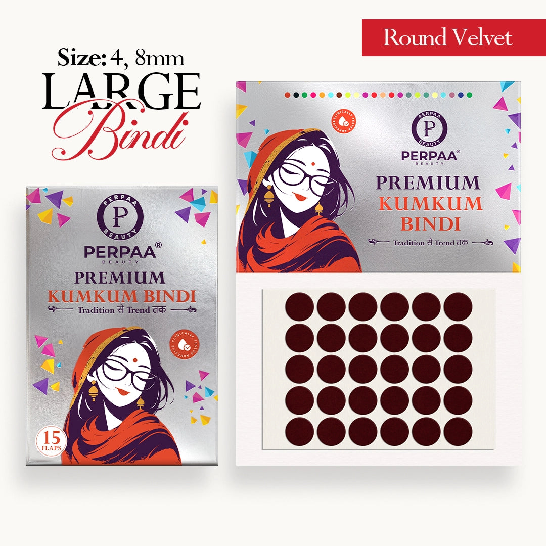Velvet Round Bindi– Size 4, 8mm (Large) | 15 Flaps