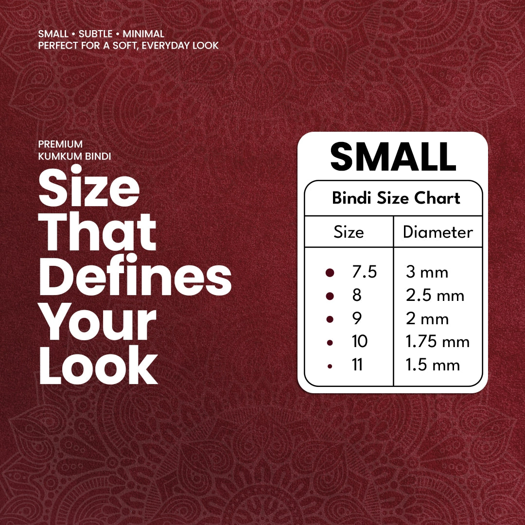 Premium Kumkum Bindi– Size 7.5, 3mm (Small) | 15 Flaps