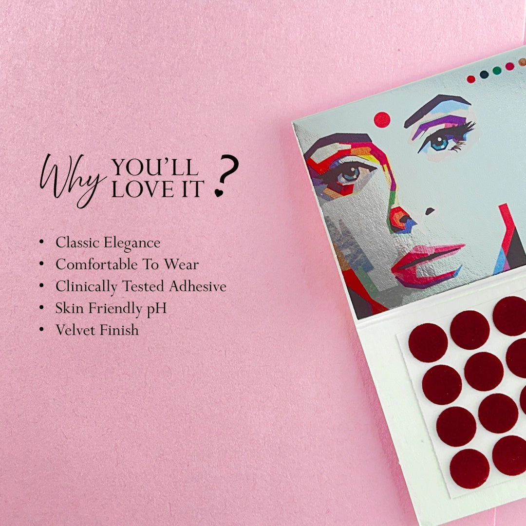 Premium Kumkum – Light Maroon Round Velvet Bindi 15 Flaps