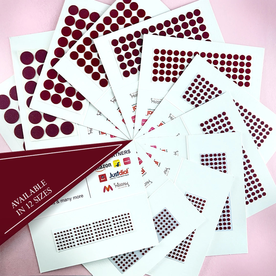 Premium Kumkum - Dark Maroon Round Velvet Bindi 15 Flaps