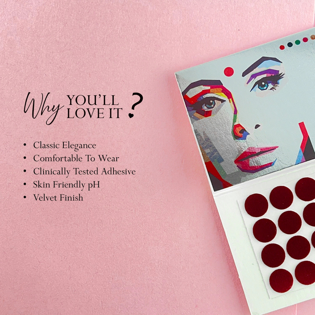 Premium Kumkum - Dark Maroon Round Velvet Bindi 15 Flaps