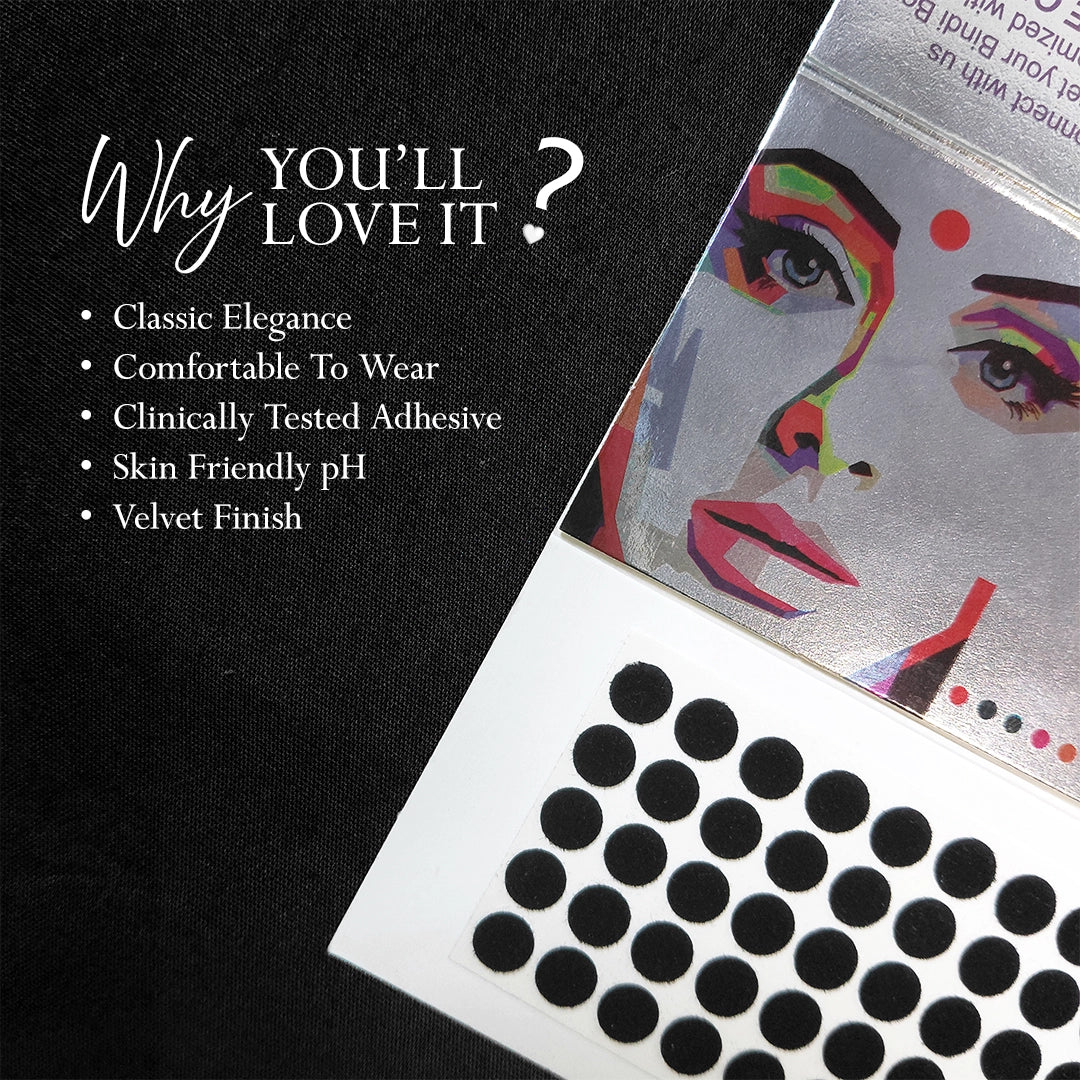 Premium Kumkum – Black Round Velvet Bindi 15 Flaps