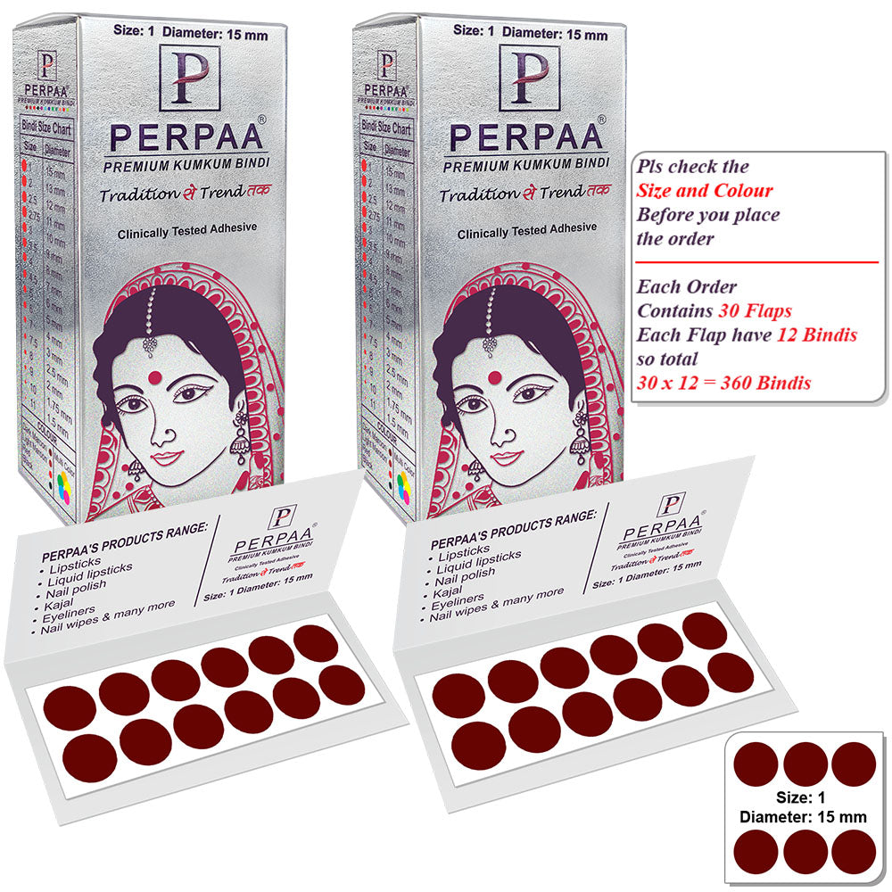 Premium Kumkum Dark Maroon Round Bindi for Women Forehead (Pack of 2) 15 Flaps Each