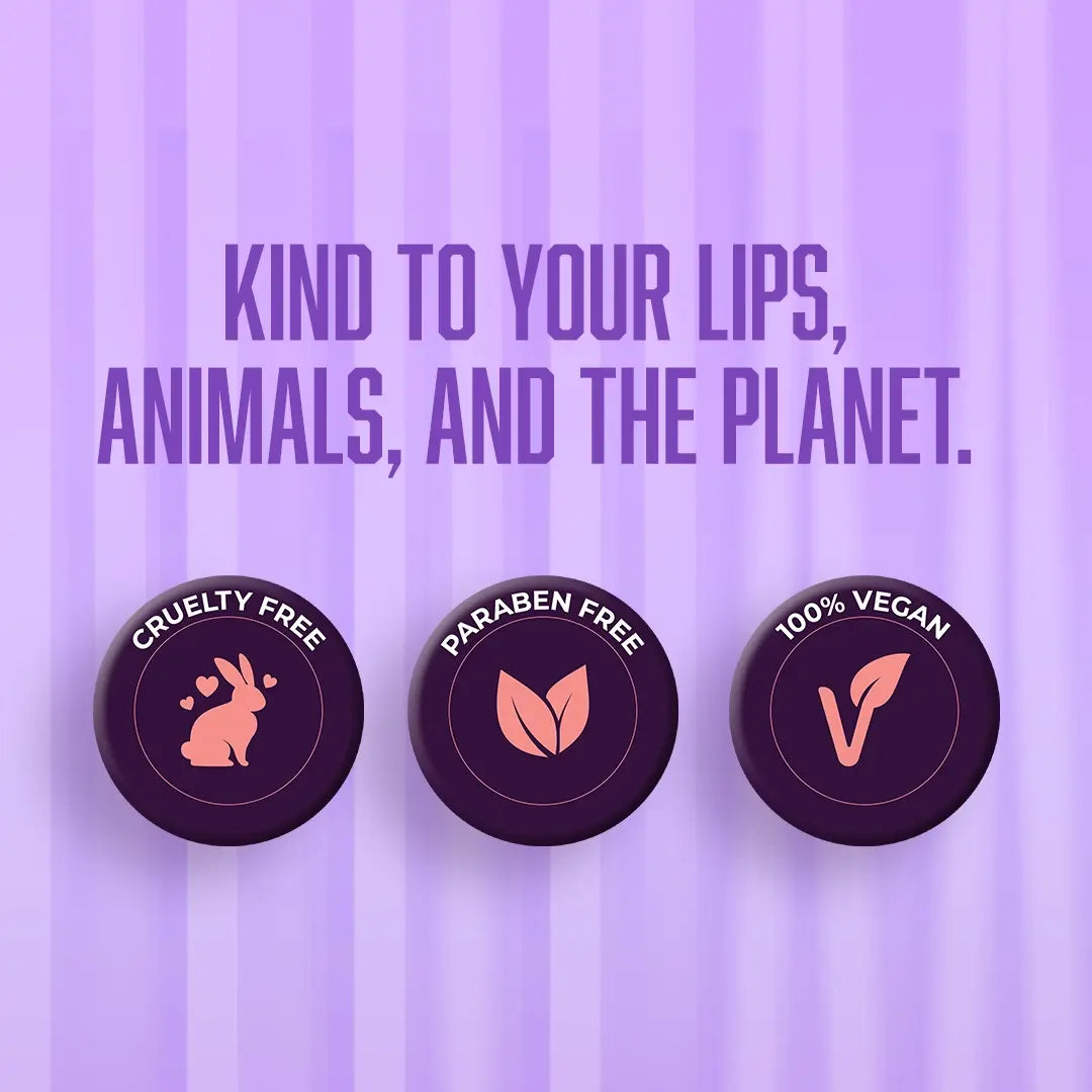Icons showing Perpaa lipsticks are cruelty-free, vegan, and paraben-free